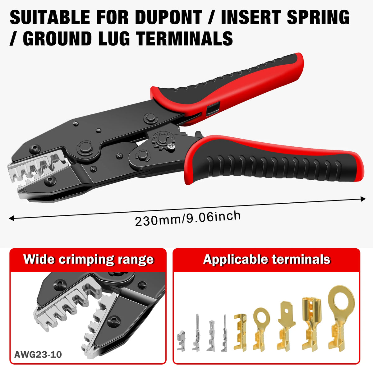 HS-2560 Crimping Pliers for XH2.54/SM2.54/Dupont/3.96/2.8/4.8/6.3/OT Terminals 0.25-6mm² 23-10AWG Connector Hand Crimper Tool