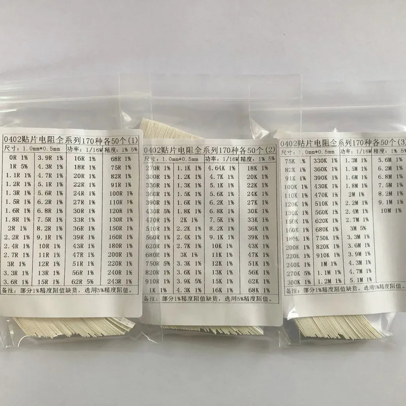 0201 0402 0603 0805 1206 1210 2512 SMD Resistor Assortment Kit, Mixed Resistors with 33 / 60 / 80 / 170 Values