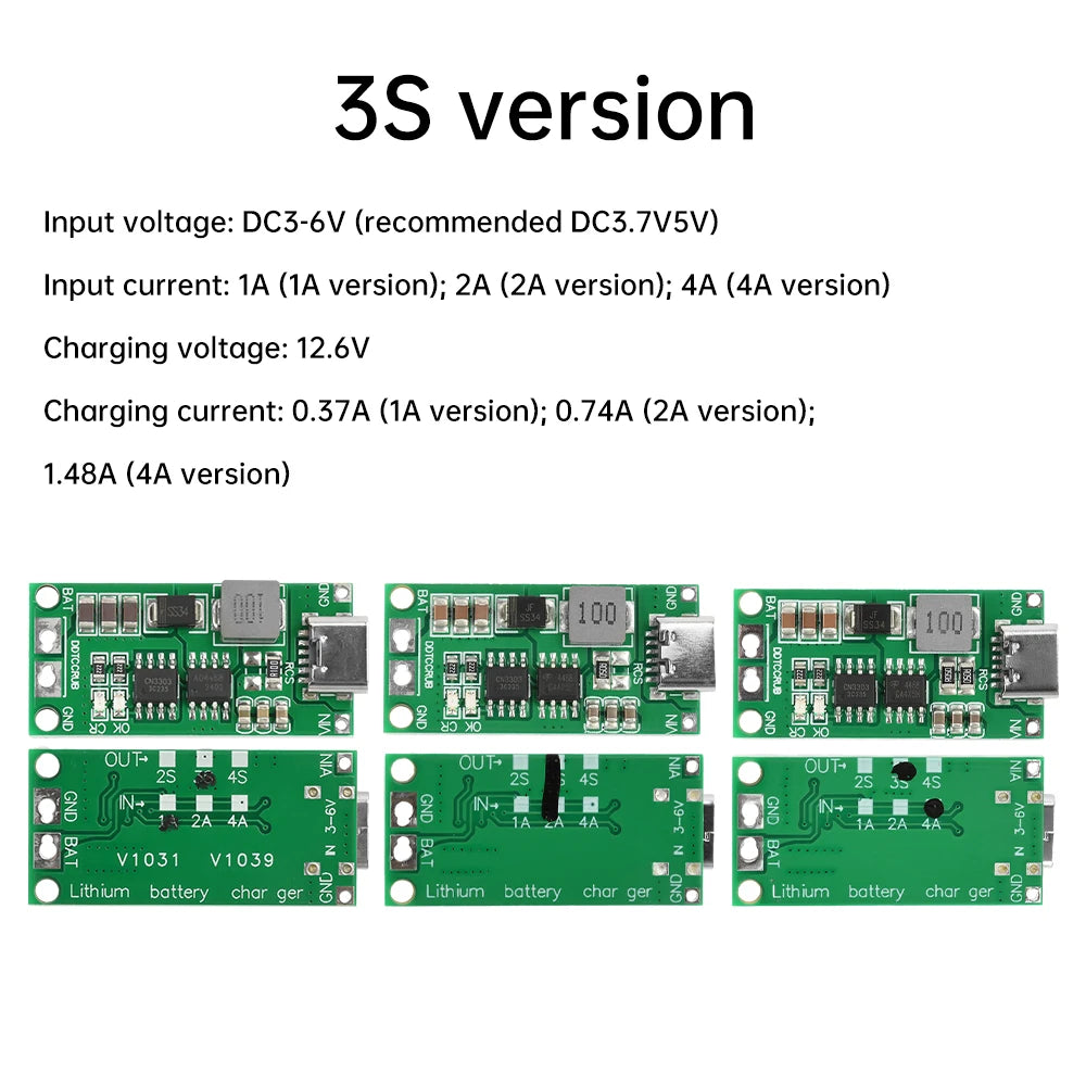 Type-C BMS 2S 3S 4S 1A 2A 4A 18650 Lithium Battery Charger Board Step-up Boost Module Li-Po Polymer Li-Ion Charger 8.4V 12.6V