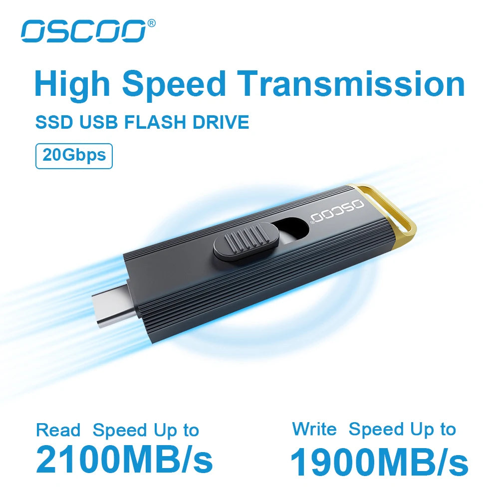 OSCOO PSSD 1TB SSD USB Flash Drive 20Gbps 3D TLC Nand Flash Type C 3.2 Gen2*2 Memory Disk Wireless Portable SSD USB Flash Drive