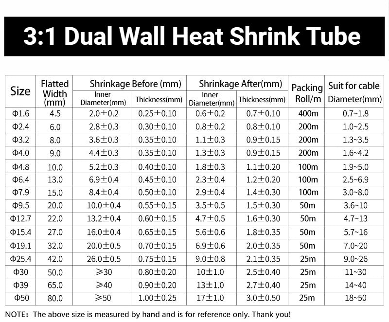 1~10m Heat Shrink Tube ID 1.6mm - 50mm 3:1/4:1 Ratio With Glue Adhesive Lined  Dual Wall Polyolefin ﻿Wrap Cable Protect Sleeve
