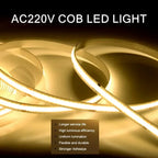 1-5m COB LED Strip 220V Flexible Tape Lights  Light Smart IC No Need Driver High Bright 240 LEDs Linear Lighting RA95 Warm White