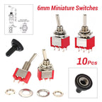 6mm Mini Toggle Switch MTS-102 103 202 203 SPDT ON-OFF-ON with Waterproof Cap 6A 125V/250V 3/6 Pin