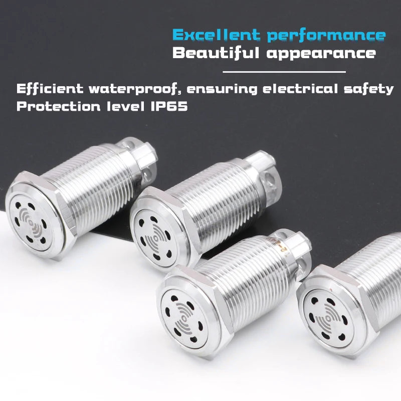 16mm Metal Buzzer Stainless Steel Waterproof High Decibel DB Sound And Light Alarm Intermittent Flash 12V 24V Red LED