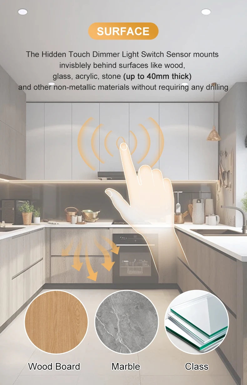 12V/24V 60W Touch Switch, Suitable for Concealed Installation in Furniture with a Thickness of 0-40mm, LED Touch Dimming Sensor.