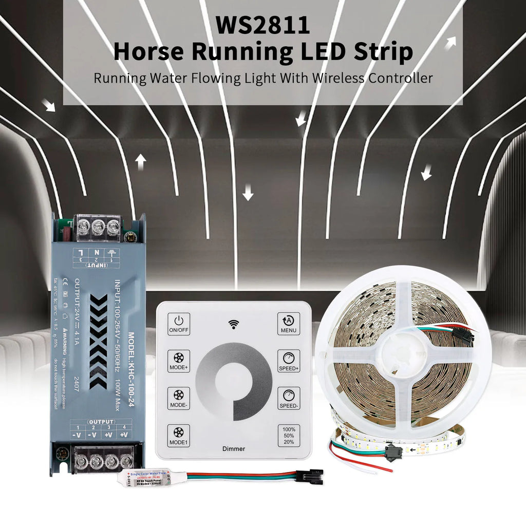 10m Running Water Flowing LED Strip Light DC24V WS2811 SMD2835 120LEDs/m Horse Race Pixel Addressable Flexible Linear Lamp Set