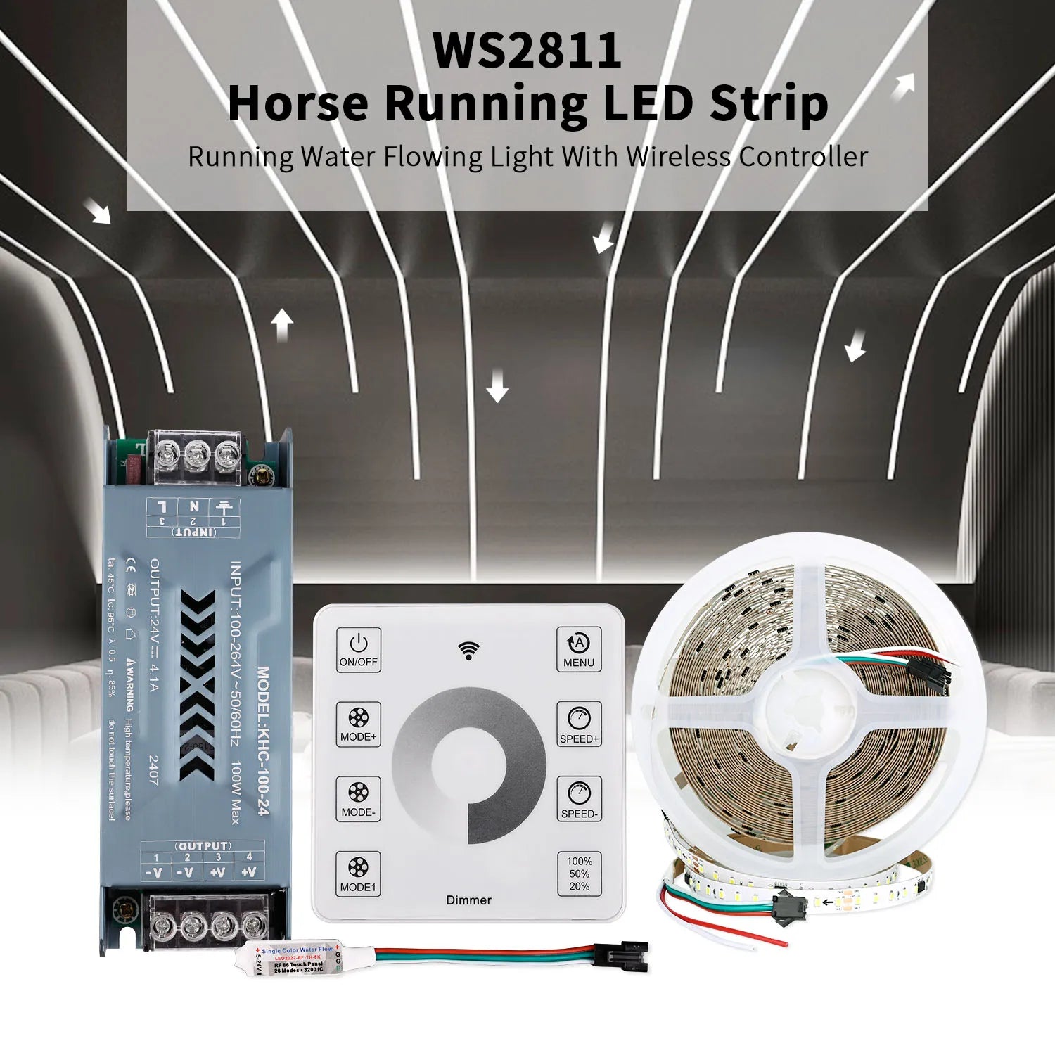 10m Running Water Flowing LED Strip Light DC24V WS2811 SMD2835 120LEDs/m Horse Race Pixel Addressable Flexible Linear Lamp Set