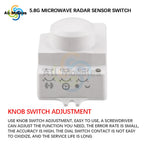AC 220V 5.8GHz Microwave Radar Sensor Switch Human Body Motion Induction Sensor for LED Light Sensors Switches