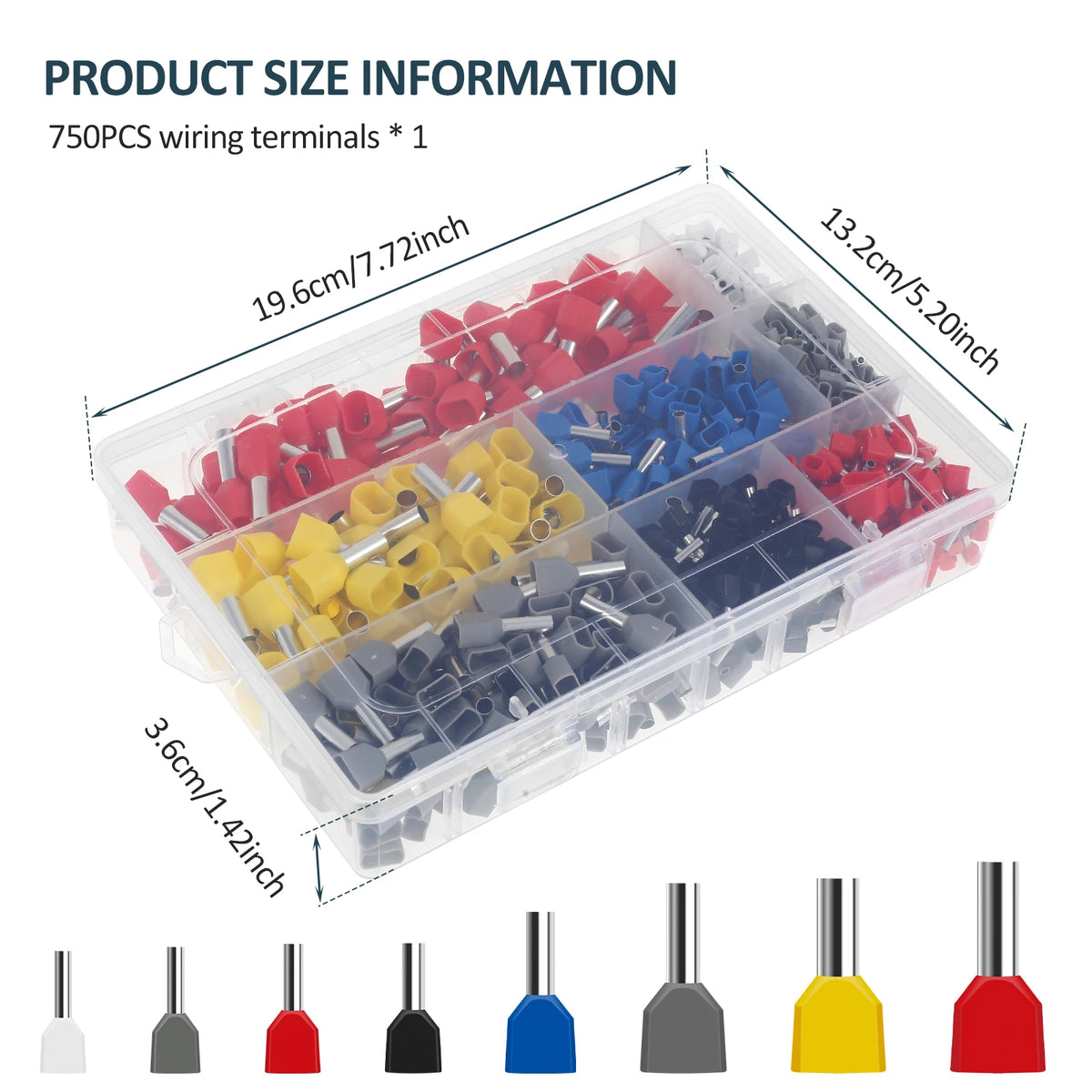 750PCS Double Wire End Ferrules Kit Multipurpose Reliable Twin Wire End Ferrules with Box Easy to Utilize for Cable Connecting