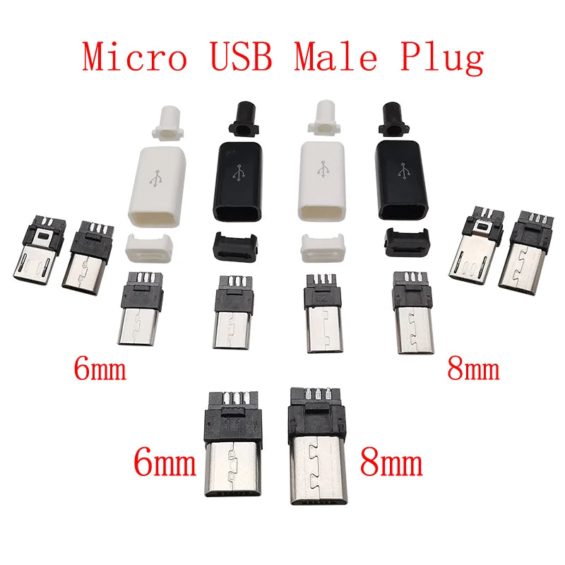10Pcs USB Connectors Type C / Micro / USB 2.0 Type A Male Female Assembly Adapter DIY Soldering Repair Data Charging Plug Socket