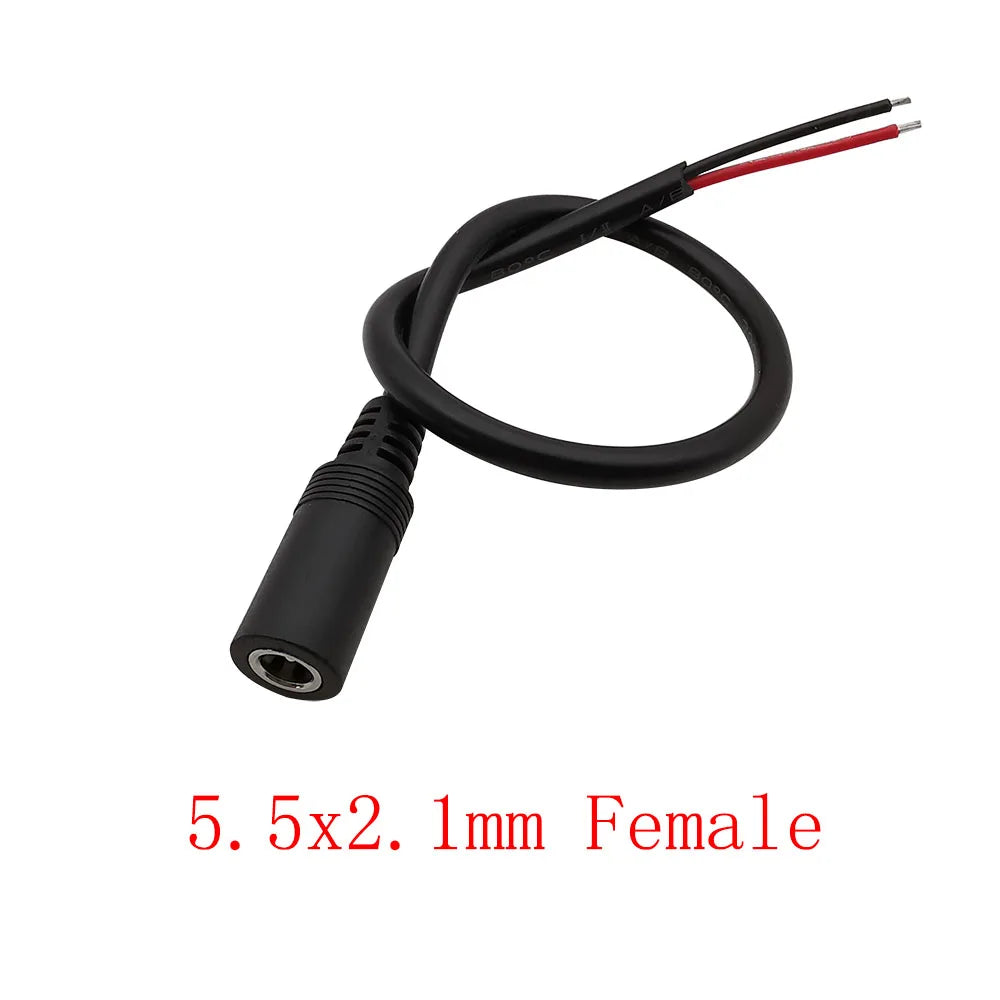 DC Power Pigtails Cable DC 5.5mm x 2.1mm Male Female to Bare Wire Open End 18AWG Wires Connector for CCTV Camera LED Strip Light