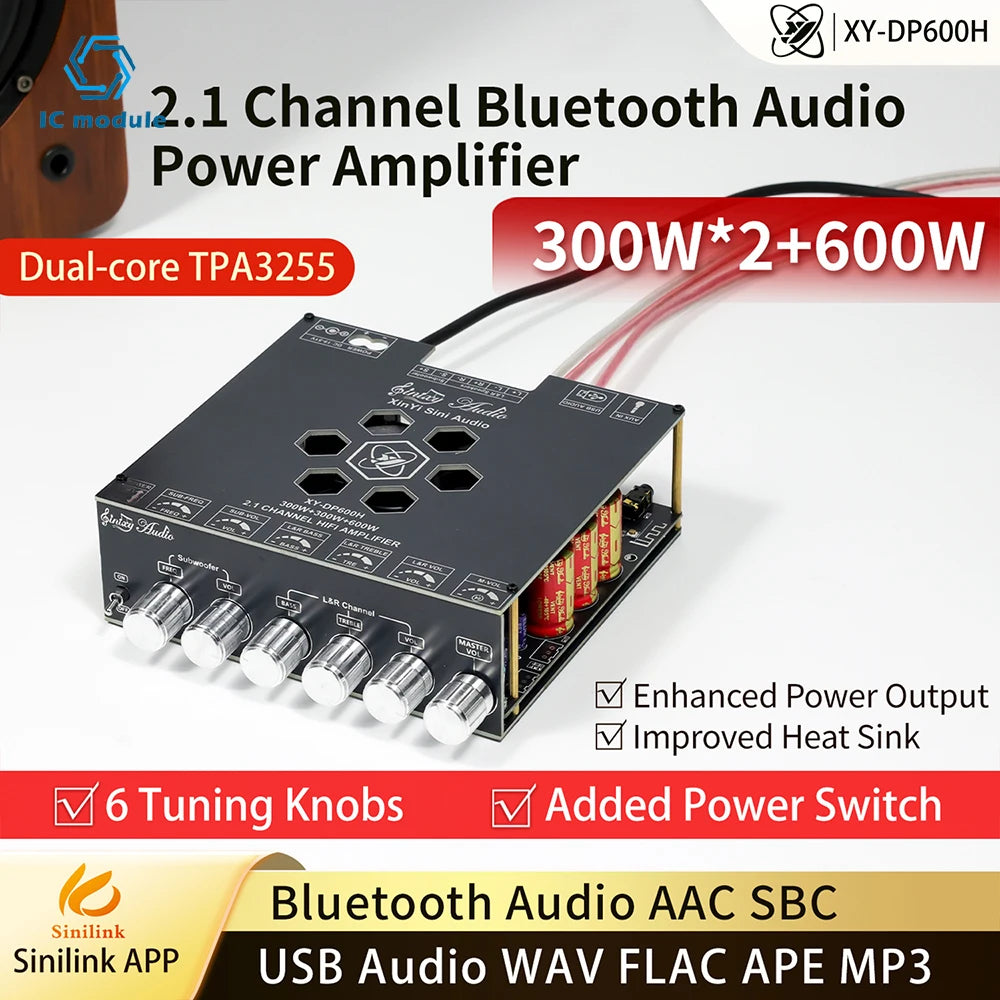 TPA3255 Amplifier XY-DP600H High Power Audio Amplifier Board 300W*2+600W Bass Output with Bluetooth for DIY Home Theater