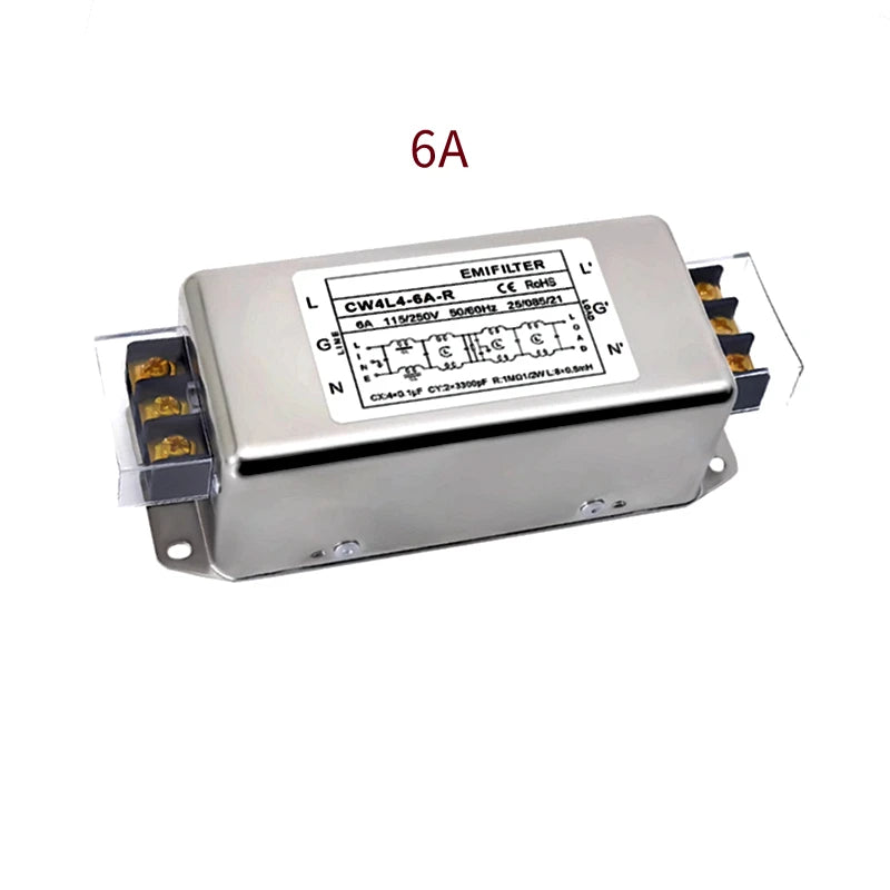 Single-phase AC EMI power filter 220V four-stage CW4L4-3/6/10/20/30A-R Terminal type/rail type anti-interference CW4L4-10A-R