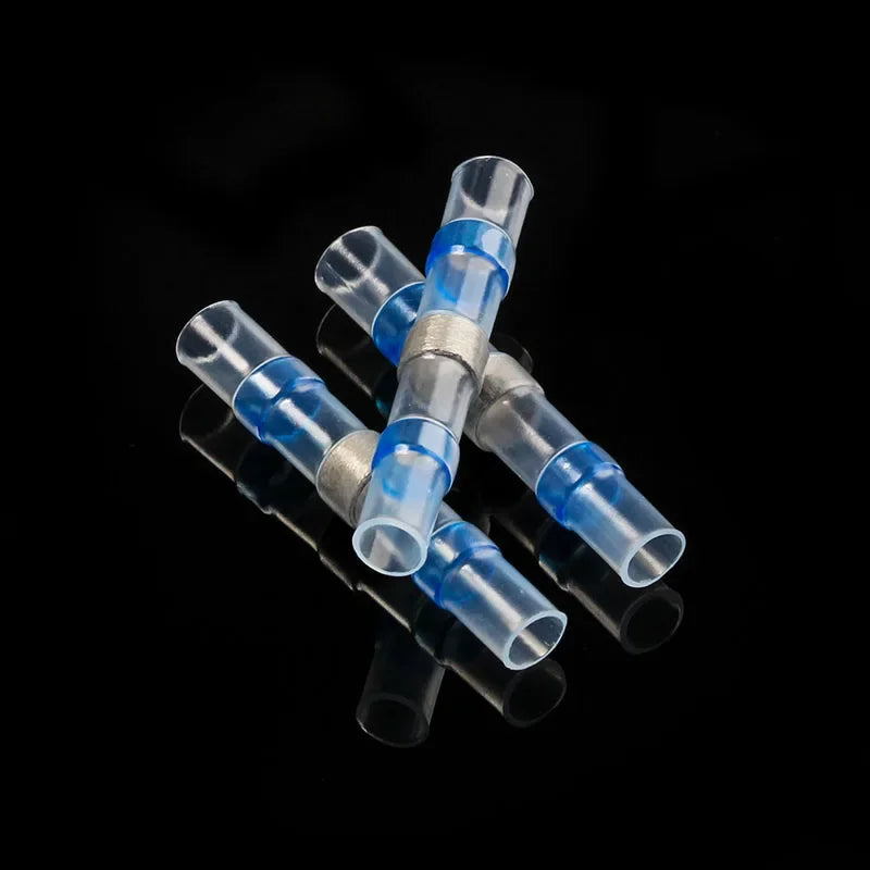 500/1000PCS Waterproof Solder Seal Sleeve Splice Terminal Tinned Copper Heat Shrink Electrical Wire Butt Connector AWG16-14 Blue