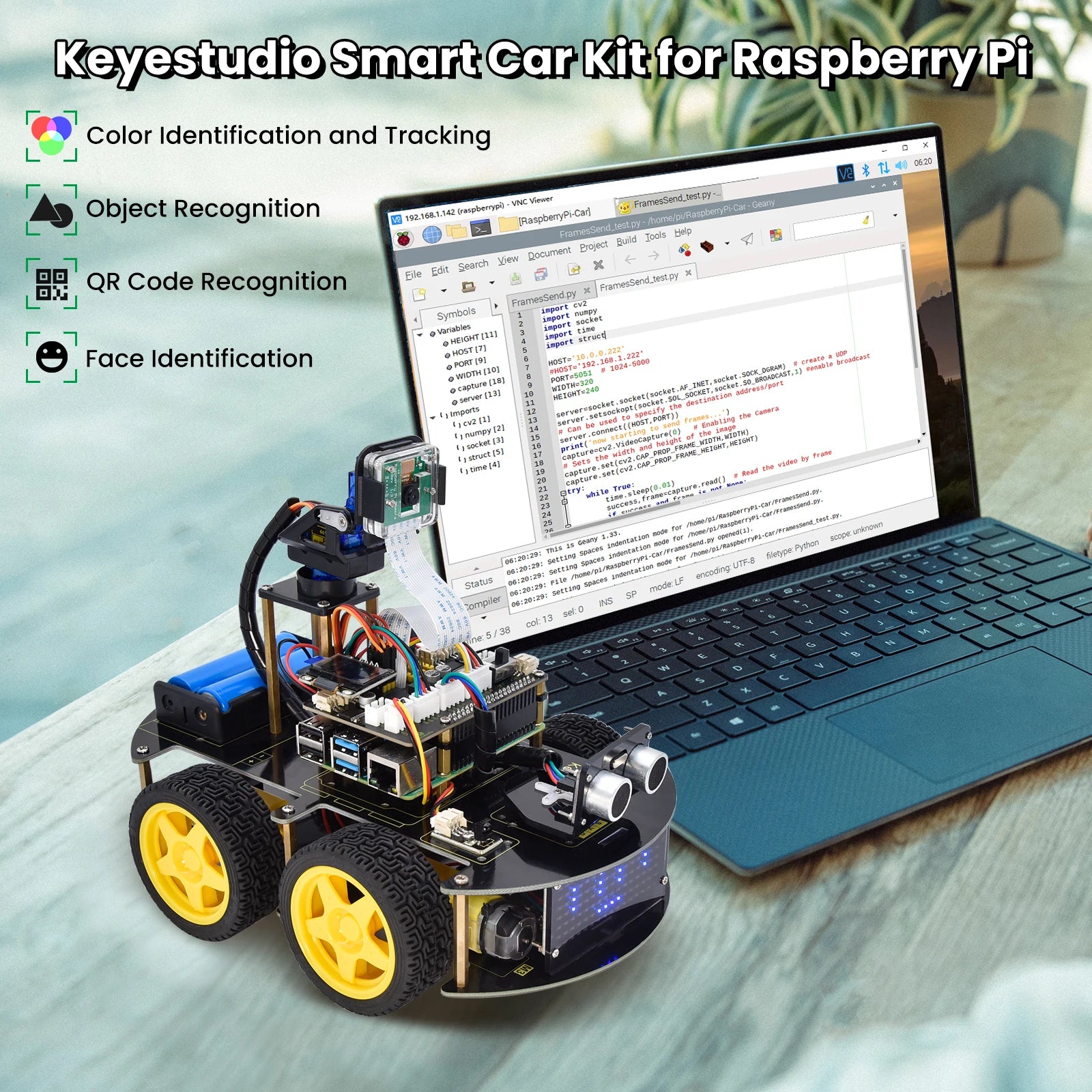 Keyestudio Raspberry Pi 4WD Robot Car Kit  5 Megapixels Camera Module Python Programming DIY Projects Kit For Raspberry Pi 4B