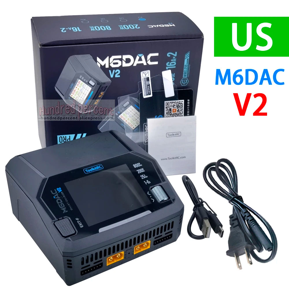 ToolkitRC M6DAC PRO V2 Intelligent Charger Dual Channel AC 200W DC 800W 16A Lithium Battery 1S 2S 3S 4S 5S 6S LiHV Lipo PD65W