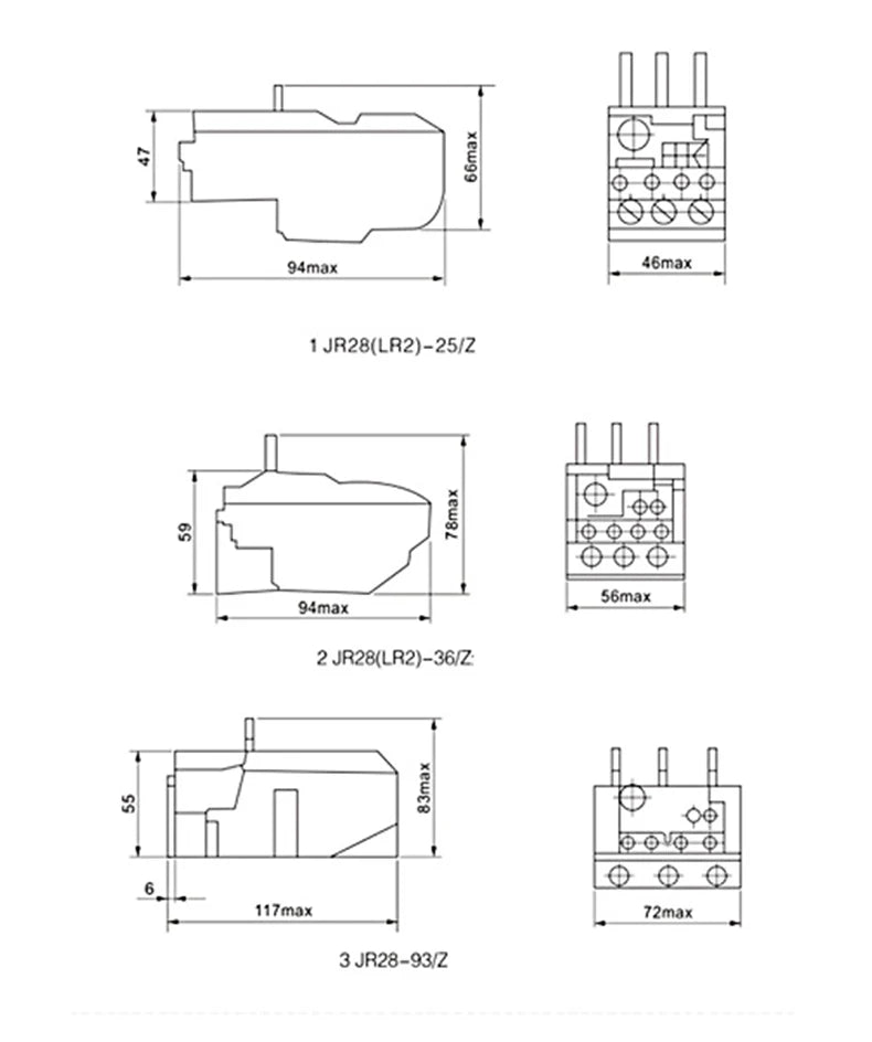 JR28 Thermal Overload Relay 1.6A 2.5A 4A 6A 8A 10A 13A 18A 25A LR2D13 Adjustable Thermal Relay Over Current Protection Relay