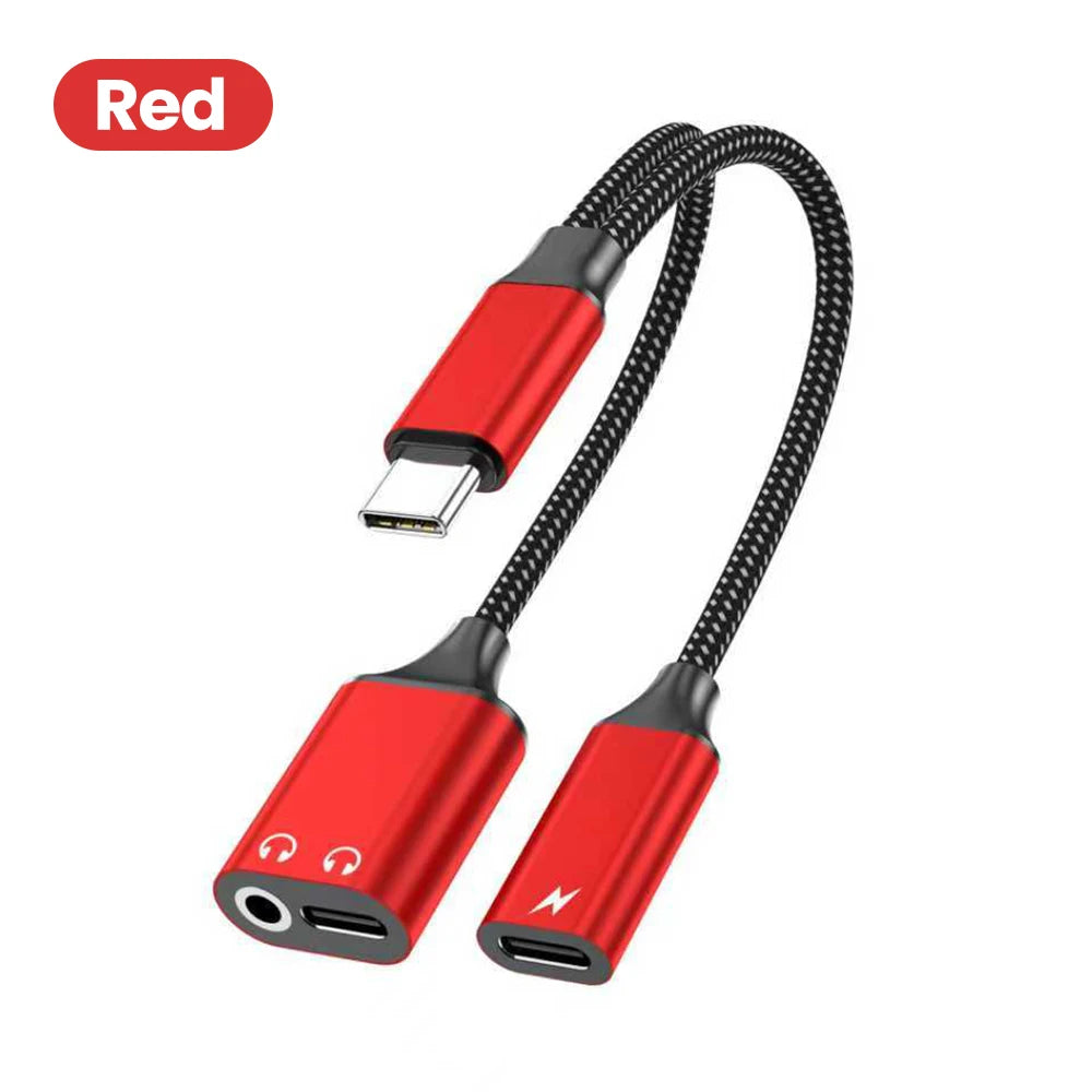 3 in 1 USB C Adapters Type-C to 3.5mm/Type-C Headphones+ Type-C Charging Connector For iPhone 15-17 Xiaomi Huawei Samsung Phones