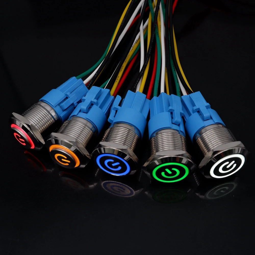 40pcs 22mm Push Button Switch Latching Momentary Metal PC Power LED Light On Off with Wire Waterproof 12v 3v 5v 6v 24v 220v Red