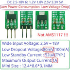 Tiny Out 1A 1.2V 1.8V 2.5V 3.3V 5V 80MV Drop Voltage 60uA Standby Step-Down Buck LDO Module Rep AMS1117 7805 for Arduino ESP32