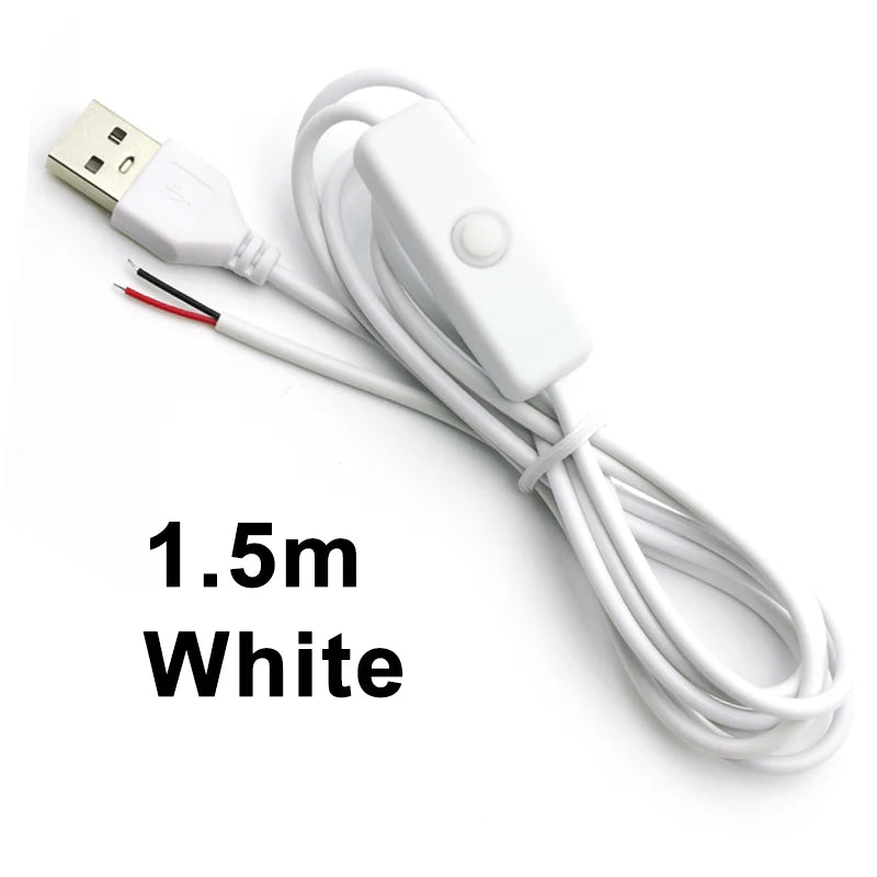1.5M USB Connector Cable Extension 2 Pin Power Supply Wire On/Off Switch Electrical 5V Wire Black/White For LED Lighting DIY