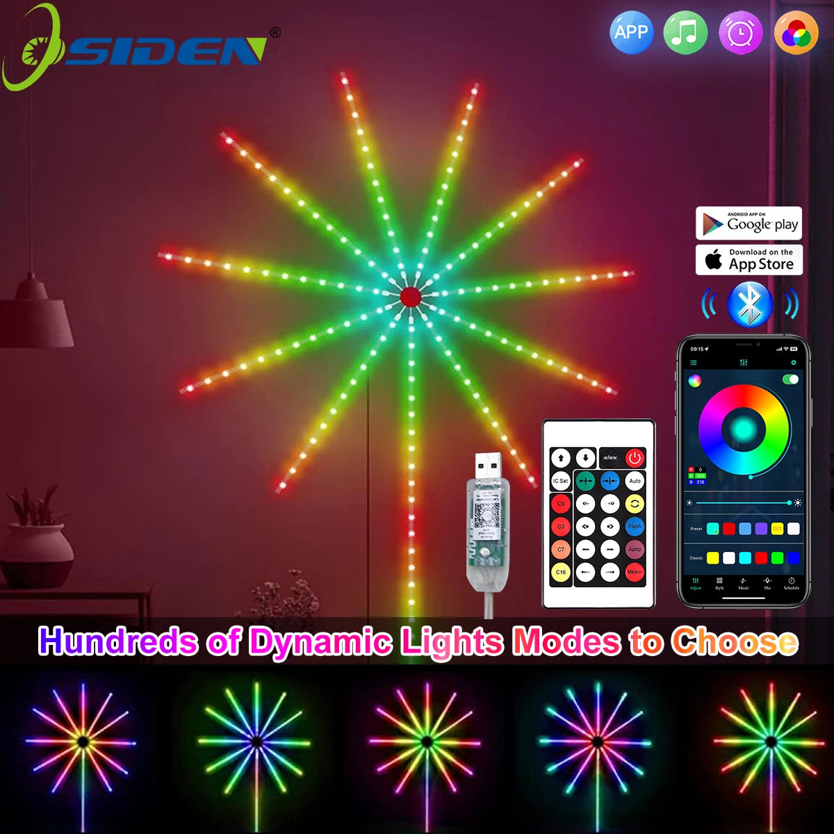 RGBIC Firework Strip Lights LED Bluetooth APP Control Neon Strip USB 5V Changing Smart Lamp Sync Music Bedroom Decor Dream Light