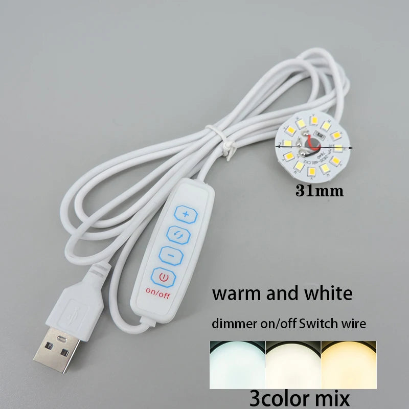 Warm White DC 5V 3W USB LED Lights 2835 Chip Single Color Reading Night Light Desk Book Tablet Lamp with Cable Dimmable