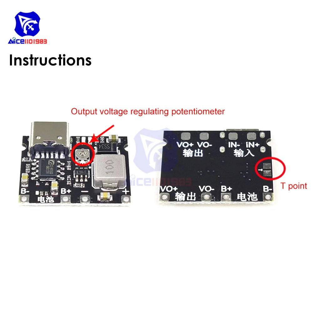 5PCS 3.7V to 5/9V 2A DC-DC Step Up Boost Module 18650 Lithium Battery Charging Discharging Board Type-C Booster Converter Module