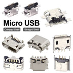100/1000PCS Micro USB Android Female Charging Socket, Flat Edge Crimped Type, 5Pin, 4 Mounting Pins, SMD & DIP Tail Connector