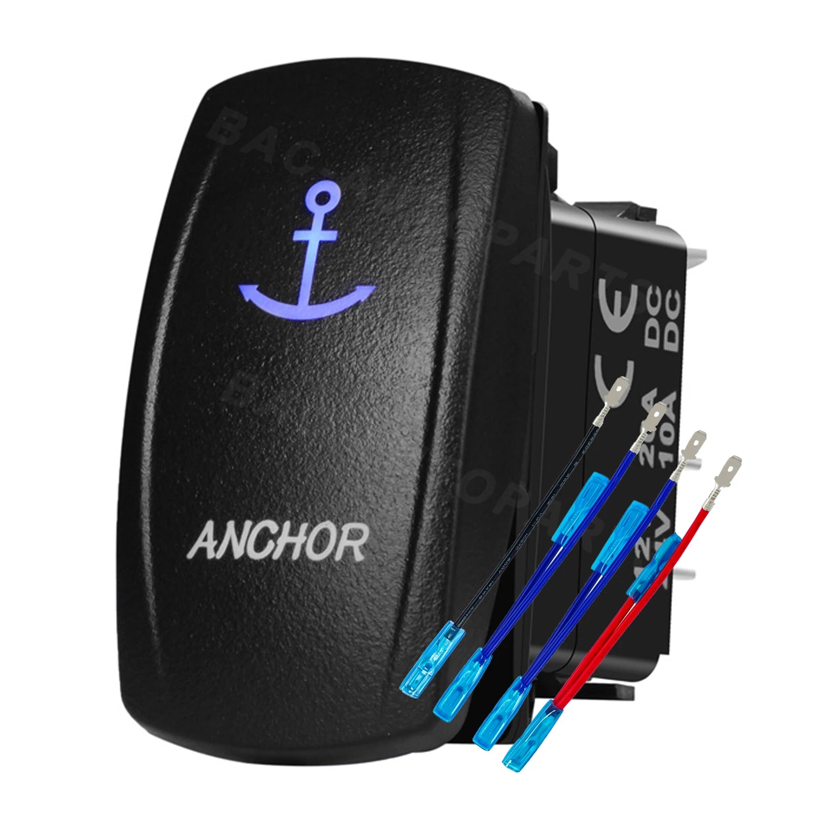 12V 24V Boat Trim Tabs Switch (ON)-OFF-(ON) Momentary Rocker Switch Waterproof Blue Light ON-OFF Toggle Switch With Harness