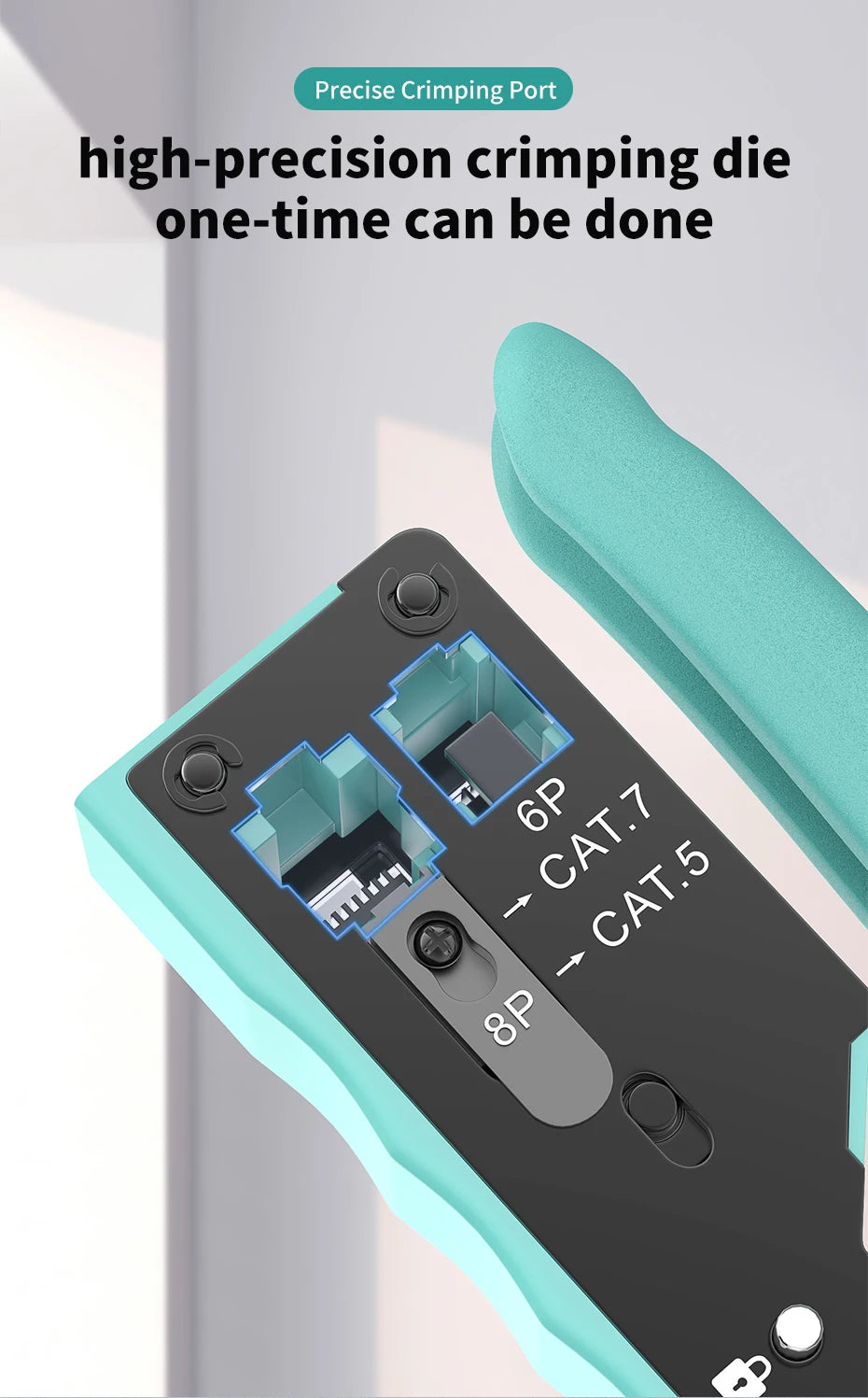 CNCOB RJ45 Pass Through Crimping Tool for Cat8 Cat7 6A Cat6/5e Ethernet Modular Plugs Ends Connectors, All-in-One, RJ11 Crimp