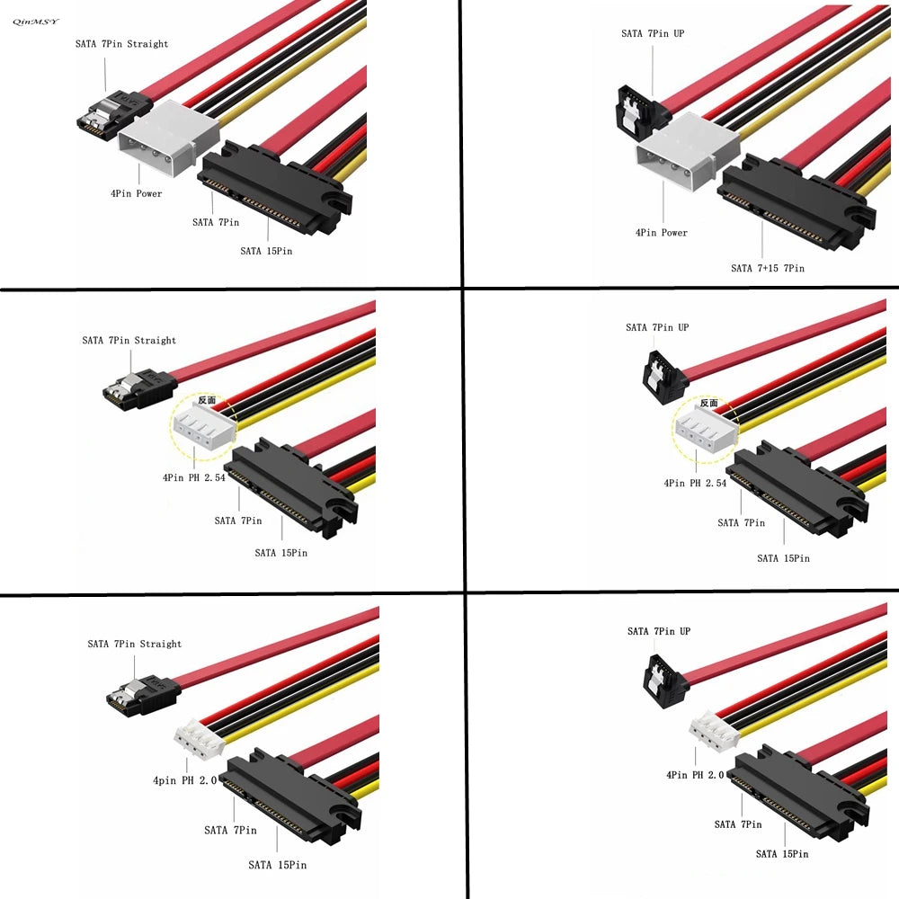 XH2.54&PH2.0 SATA Female Combo 7+15 Pin Data Cable And Power To SATA 7Pin+4 Pin Molex Serial ATA Lead Cable Power Adapter 30cm