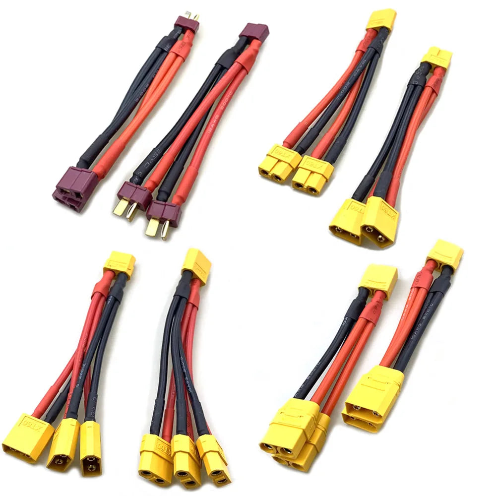 T Plug XT60 XT90 Parallel Battery Connector Male/Female Double Extension Cable Y-Divider/RC Battery Motor3-Way 10AWG 12AWG 14AWG