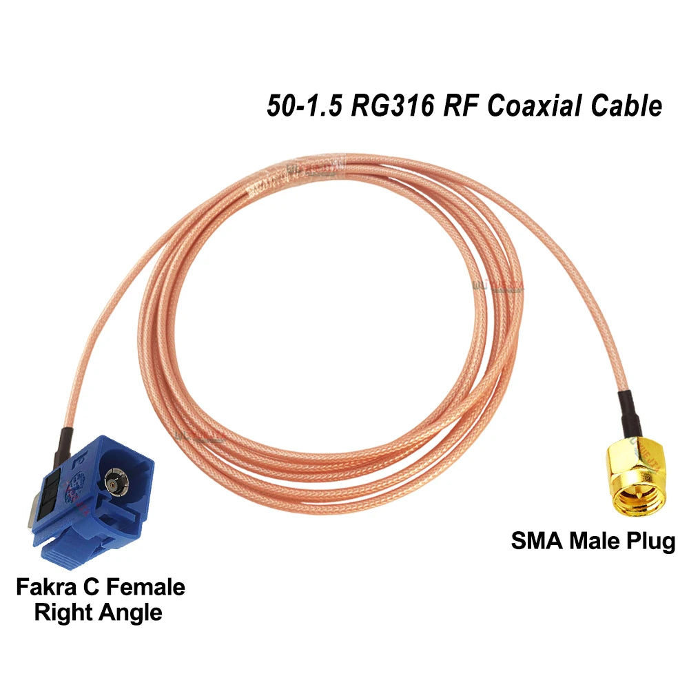 SMA to Fakra C RG316 Cable Blue Fakra C Female to SMA RP-SMA Female/Male Connector 50 Ohm RF Coax Cable Extension Jumper Pigtail