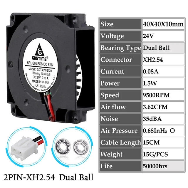 Gdstime 4010 24V Blower 12V 5V Cooler Fan 5015 Radial Fan 50x15MM Turbine Cooling Fan 30MM Micro Fan for 3D Printer Part Cooling