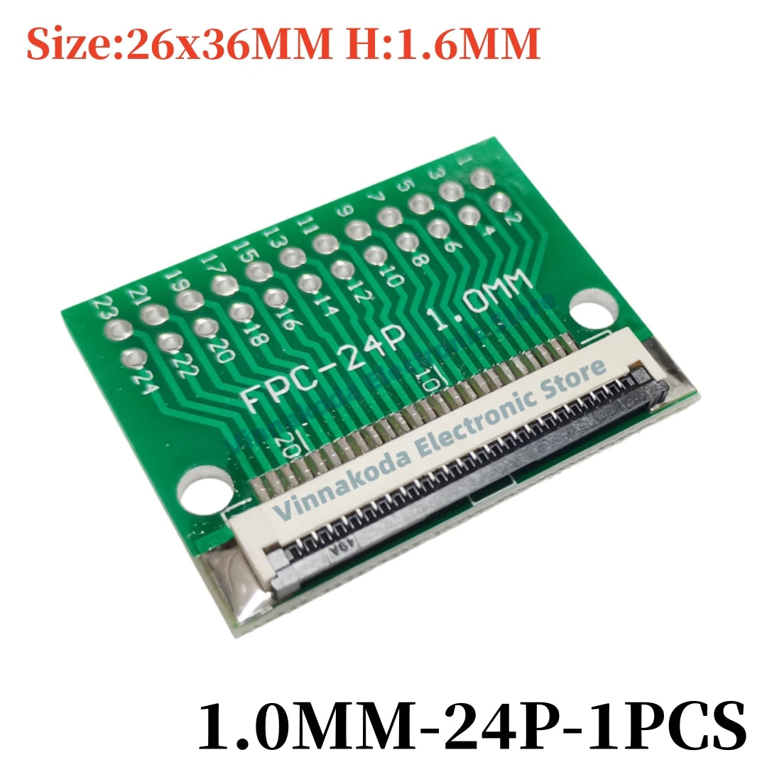 FFC/FPC Adapter Board with Soldered 1.0MM Flip Cover Lower Connector Straight or Bent Pins Available, 4/6/8/10/12/14/16/20/30P