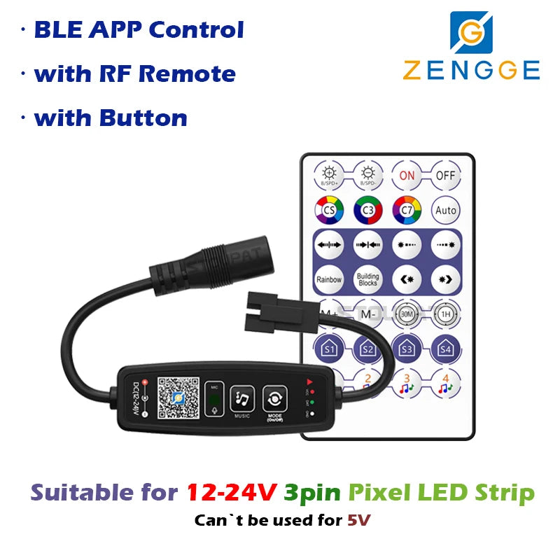 BLE WS2812B Controller BT Music for Pixel LED Strip Light SK6812 WS2811 WS2812 LED Light Strip USB 5V APP Remote Controller