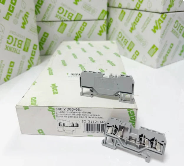 WAGO 280‑681 3‑Conductor DIN Rail Terminal Block 10PCS, 2.5mm² 24A 800V Cage Clamp Spring Wiring Terminal Block