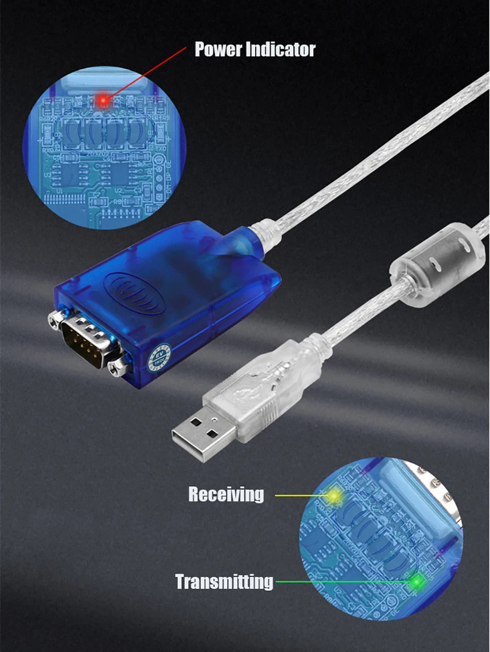 UOTEK 1.5m 3m USB to RS-422 RS-485 Converter RS422 RS485 USB2.0 Cable DB9 Adapter Transparent with Chipset Magnetic Ring UT-890A