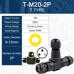 IP68 M20T Quick Outdoor Waterproof T Shape Connector 2/3 Pin Screw Electric Wire Terminal Adapter Home For LED Lighting 16A/380V