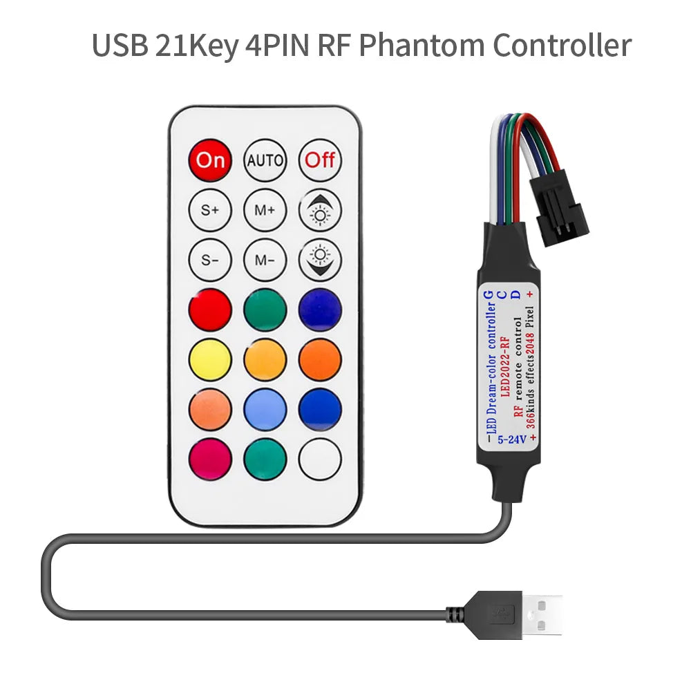 WS2811 WS2812B WS2813 WS2815 LED Pixels Strip Light Controller 3/4PIN USB/DC RF 14/17/21Keys LED Tape Remote Controller DC5-24V