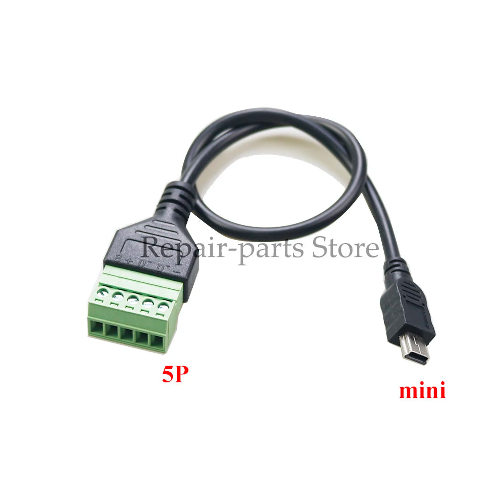 1PC USB 2.0 Female B Micro USB Mini USB Type-C Male to 5 Pin Female Bolt Screw Connector with Shield Terminal Plug Adapter Cable