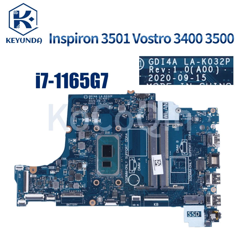 NEW For DELL Vostro 3400 3500 Inspiron 3501 Notebook Mainboard LA-K032P 07HC6F 06PGNJ I3 I5 I7-11TH CPU Laptop Motherboard Test