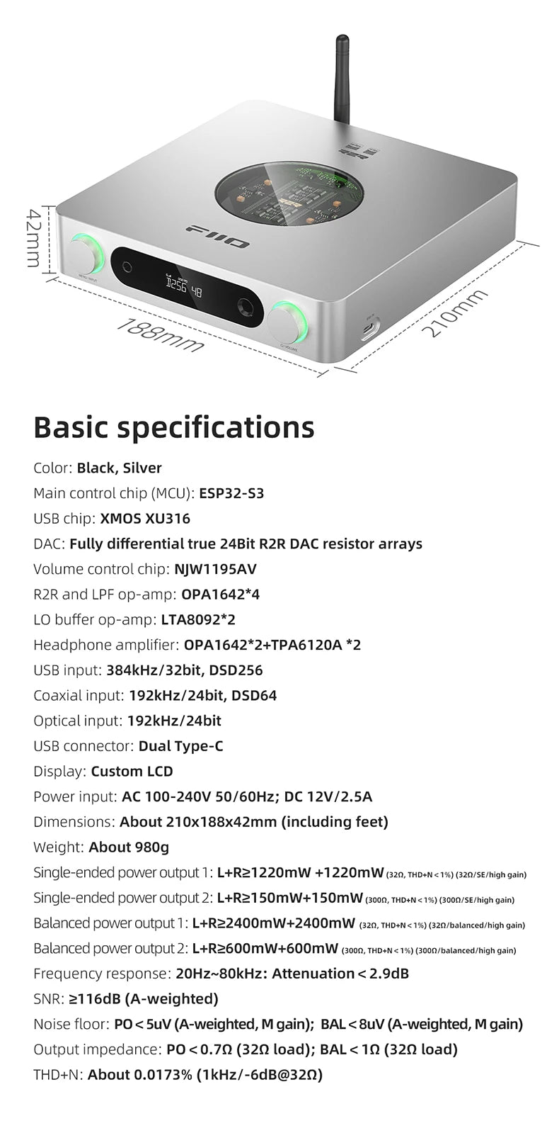 FiiO K13 R2R Desktop DAC Headphone AMP BT5.4 High-Fidelity 24Bit R2R DAC Powerful 2400mW Output LDAC Bluetooth Streamin Shanling