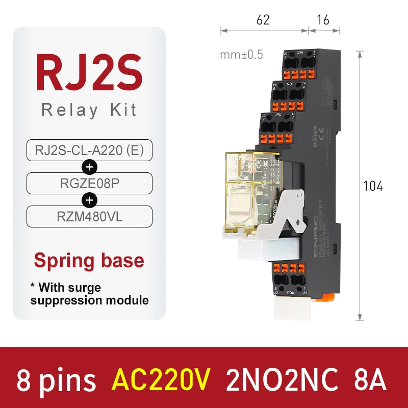 Thin-Flat Intermediate Relay 1NO1NC/2NO2NC 8A 24VDC | Compatible with  RJ1S-CL-D24 & RJ2S-CL-D24 | DIN Rail Relay for Contro