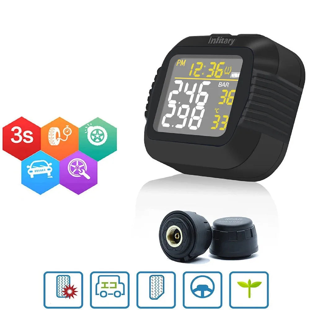Infitary Motorcycle TPMS Tire Pressure Monitoring System Big Wireless LCD Colorful Display Shift For Status Precise Digital Moto