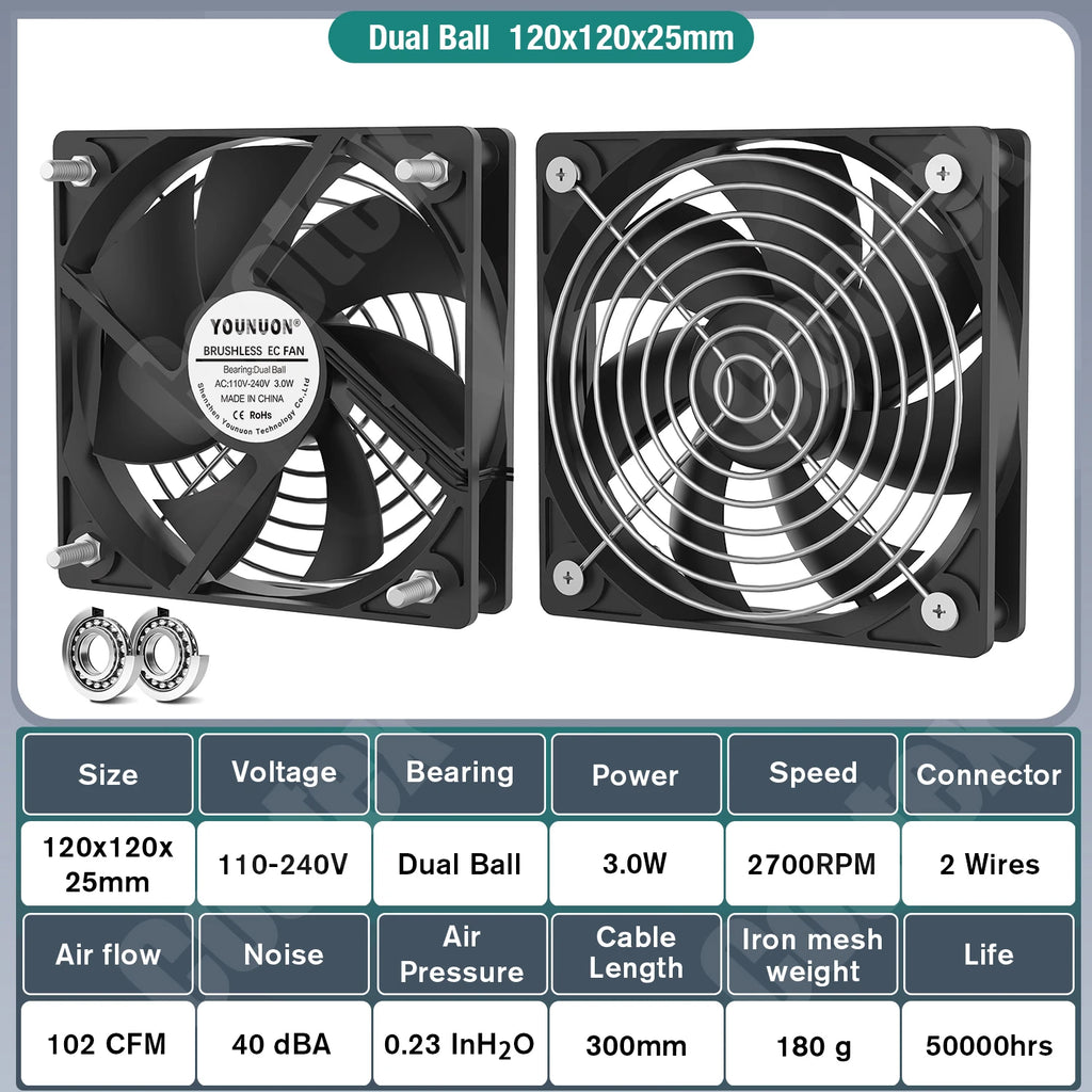 EC Axial Fan 60mm 80mm 90mm 120mm Ball Brushless Fan Cooler AC 110V 120V 220V 230V 240V Computer Case Fan 6025 8025 9225 12038
