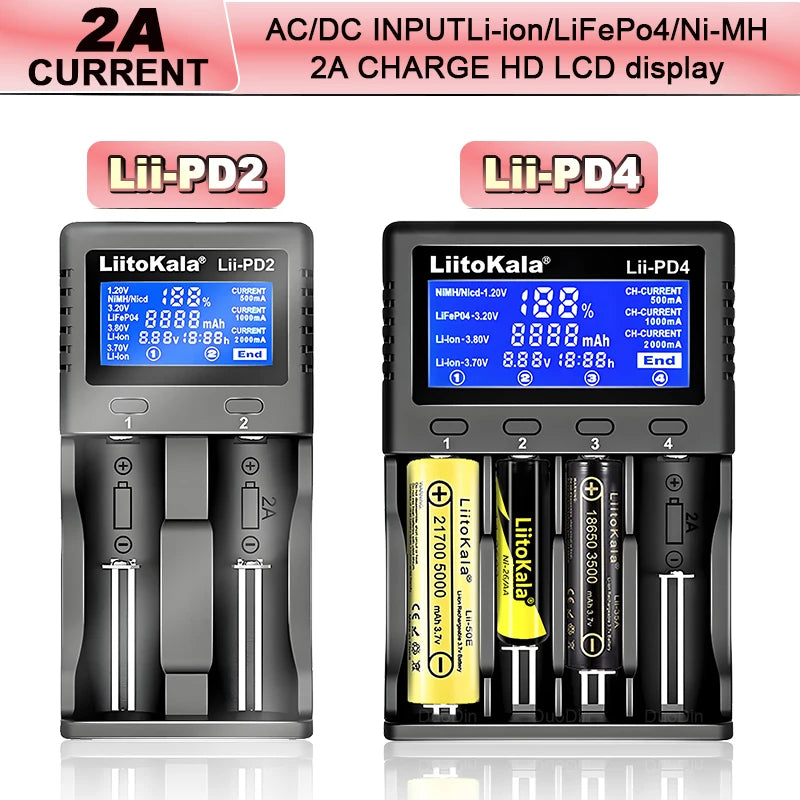 Liitokala Lii-PD4 Lii-PD2 18650 Battery Charger for 1.2V 3.7V NiMH 26650 21700 18350 18500 14500 AA AAA LiFePO4 Batteries