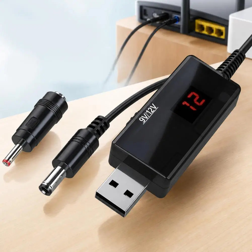 5V To 9V 12V USB Boost Converter Cable Digital Display Voltage Step‑Up Power Cord With Adapter For WiFi Router Power Supply