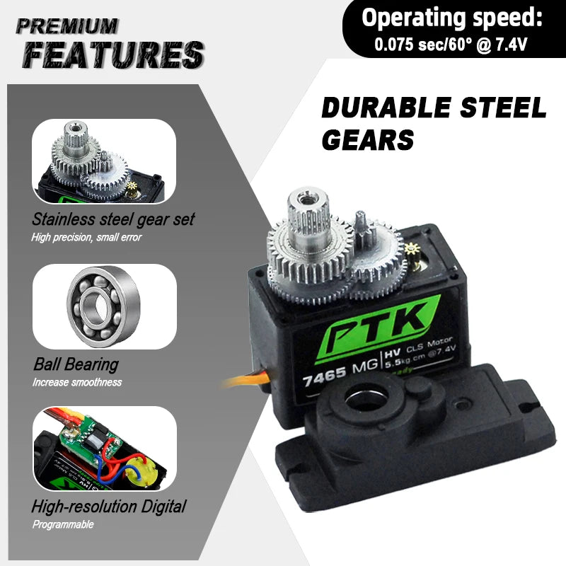 PTK 7465W MG Waterproof servo Metal gear 9g micro servo 5mm 180° robotic model aircraft fixed wing digital servo